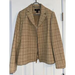 Jones New York Signature  Wool Blazer Jacket Lined Full Zip Notched Collar Tan 6
